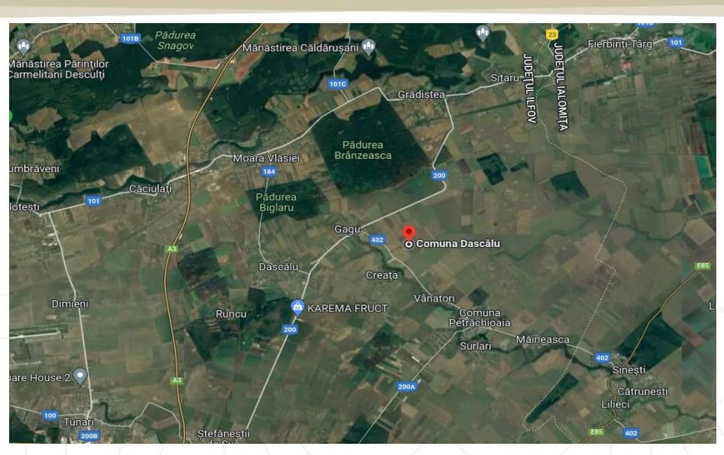TEREN INTRAVILAN/EXTRAVILAN DE VÂNZARE – DASCĂLU, ILFOV – SUPRAFAȚĂ TOTALĂ APROX. 185.000 MP – OPORTUNITATE INVESTIȚIONALĂ EXCELENTĂ